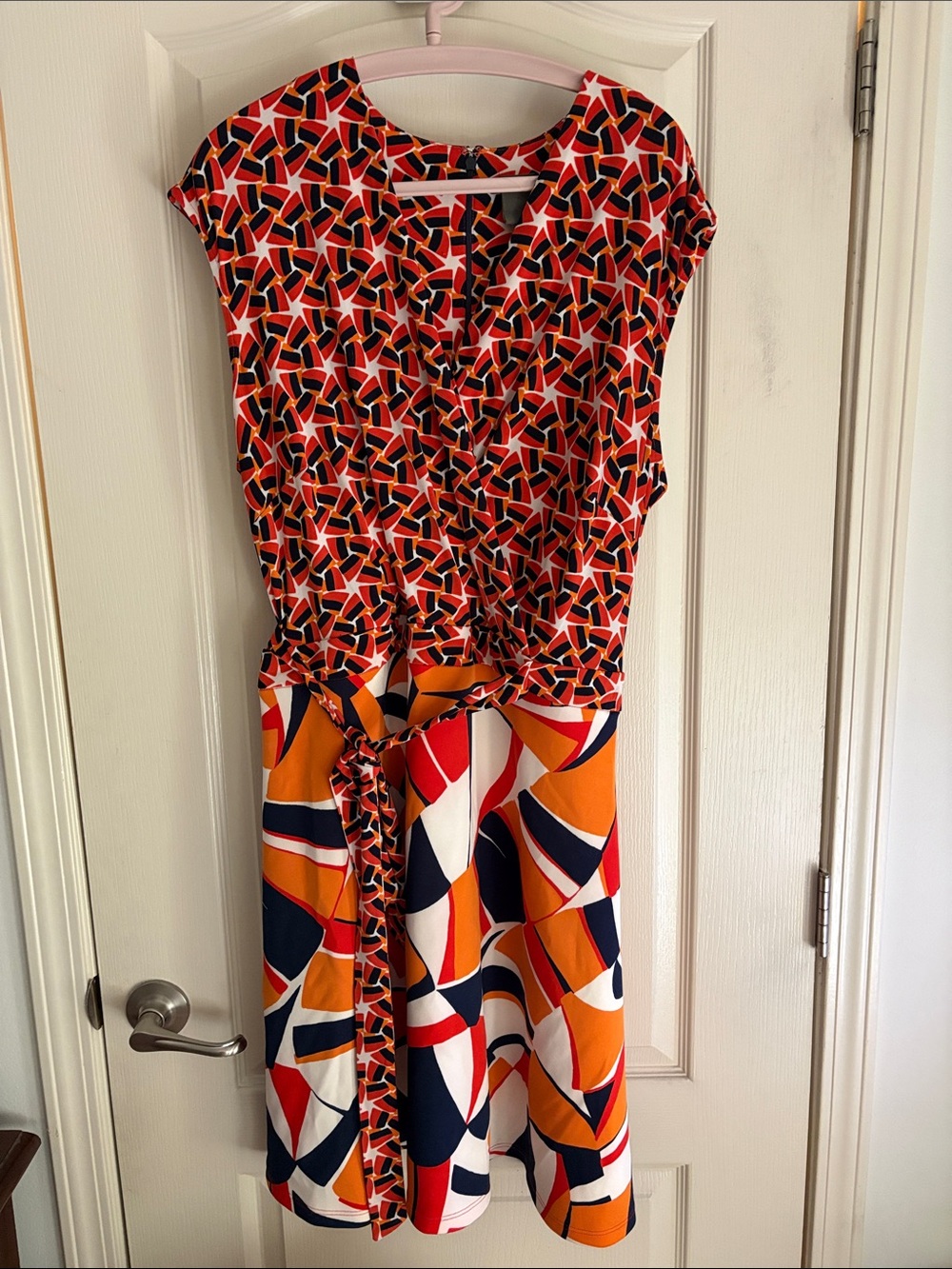Taylor Red and Orange Geometric Midi Dress